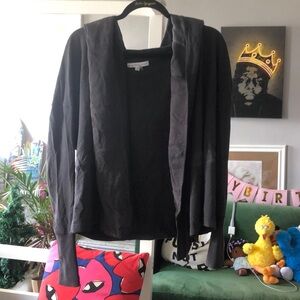 Young fabulous & broke grey drawstring hoodie faux suede panels casual size S